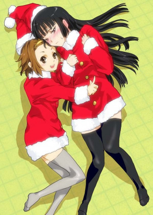 on-kurokoshou-akiyama-mio-2girls-christmas-pantyhose-cuddle-cuddling ...
