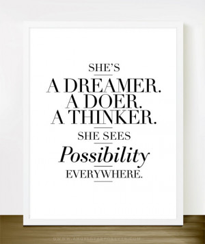 She's a dreamer - CHOOSE YOUR SIZE quote print 8x10, 16x20 (in black ...