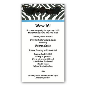 Zebra Print with Ribbon Sweet 16 Invitations - 19-E5R-29-SS