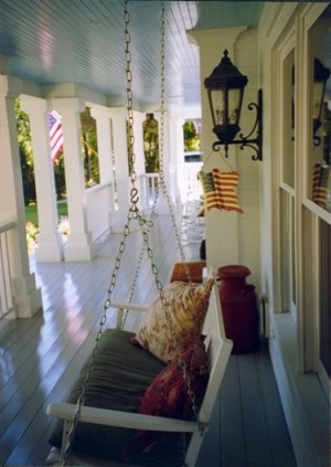 Front porch, love the floors, ceiling
