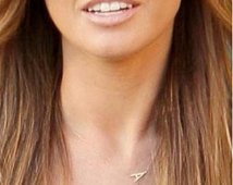 Sideways Initial Necklace - 14K SOLID GOLD, Your Initial, Asymmetrical ...