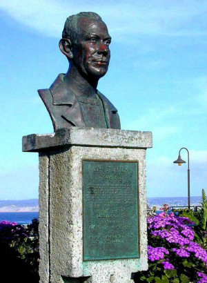John Steinbeck bust by Carol Brown at Cannery Row shown