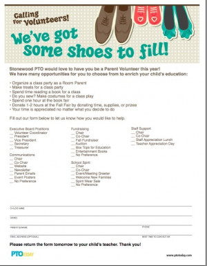 We've Got Some Shoes to Fill! Parent Volunteer Form.