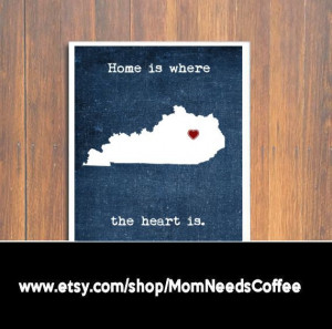 Kentucky print, Home is where the heart is quote, Kentucky heart print ...