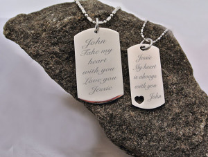 Personalized Silver His & Hers Couples Dog Tag Necklace Set Engraved ...