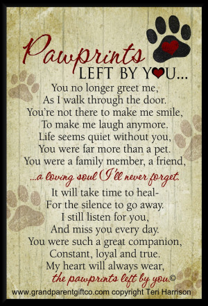 Pet Loss Poem: Pawprints Left by You