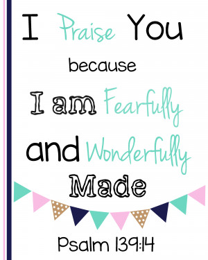 Bible Verses for Children – Free Printable Psalm 139:14