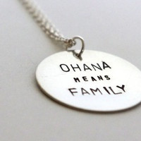 Stamped Metal Necklace - Ohana Quote