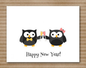 Set of 8 New Years Cards - Happy New Year - 2015 - Owl - Champagne ...