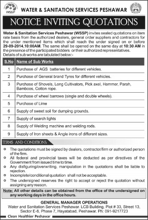 Water And Sanitation Services Peshawar Notice Inviting Quotations