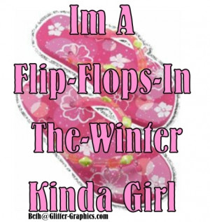 Girl enjoying winter with flip flops