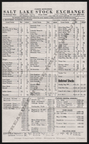 ... Quotations document from the Salt Lake Stock Exchange from the 1950's