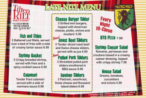 Tilted Kilt Menu With Prices