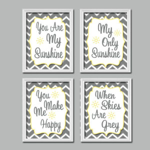 Grey Yellow Chevron Pattern You Are My Sunshine Quote Nursery Song ...