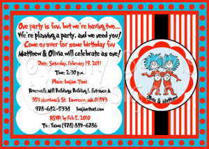 Thing 1 and Thing 2 PERSONALIZED twin birthday invitation, add a photo ...