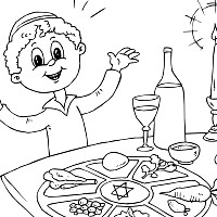 ... is standing in front of a table equipped for Passover. The Seder