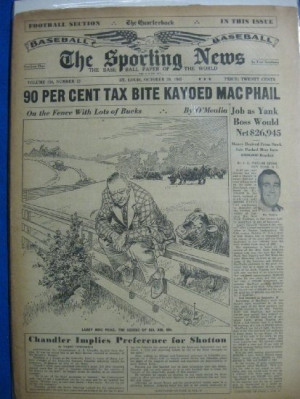 1947 Sporting News Oct 29 Larry MacPhail (Cover) : toning on cover, lt ...