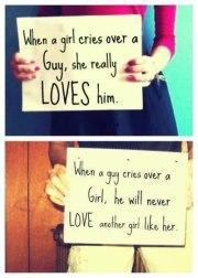 when A girl cries over a guy she really loves him. When a guy cries ...