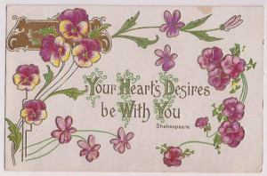 Shakespeare Quote Antique Postcard Pansies