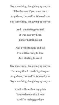 Say something, I’m giving up on you I’m sorry that I couldn’t ...