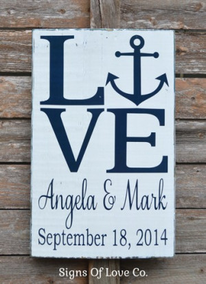 Beach Wedding Sign Personalized Gift Nautical Anchor Decor Love Rustic