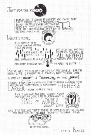 Lester Bangs' quote hand drawn by Tavi