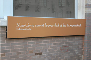 neat Gandhi quote at the historical Greyhound Bus Station in ...