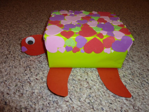 Turtle Valentine box 2011. Small shoe box covered in green wrapping ...