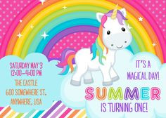... Rainbow Unicorn Party Princess Pony Party First Birthday #kids #quotes