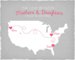 Mom from Daughters, Long Distance Map 8x10 - Gift for Mother, Step Mom ...