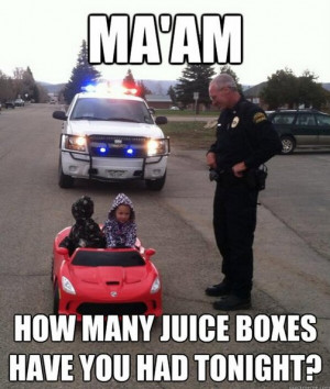 Ma'am, How many juice boxes have you had tonight? Police officer humor ...