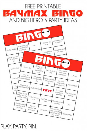 ... these printable Baymax bingo cards to play while watching the movie