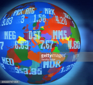 High-Res Stock Photography: Digital globe with stock market quotes