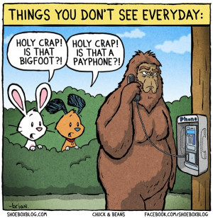 Bigfoot Makes a Call on a Payphone