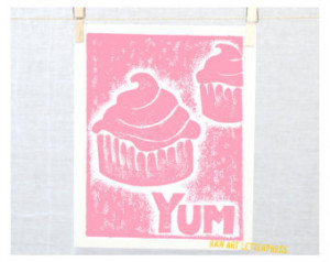 ... art cupcake typ ography letterpress pink nursery art print cubicle