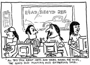 American Indian man speaking in Res Cyber Café: 