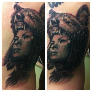 Native Girl with wolf headdress.Tattoo Ideas, Wolf Headdress, Quotes ...