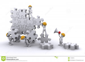Business team work building a puzzle. Business developing concept ...