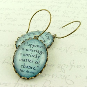 ... Jane Austen Literary Book Quote Earrings - Happiness in marriage