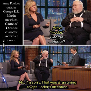 Amy Poehler quizzes George R. R. Martin about a quote from GoT