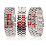 Lady's Lava Style Iron Samurai All Metal Red LED Faceless Watch Silver