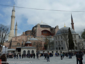 The crowds outside Hagia Sophia.