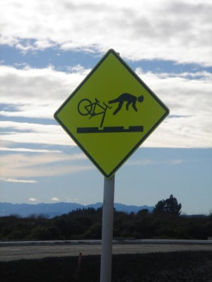 Funny bike road sign in NZ