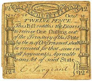 Below is a picture of Massachusetts Bay Colony, issued in 1776. Notice ...