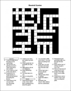 Baseball Crossword Puzzle : Baseball Quotes (Printer Friendly Version)