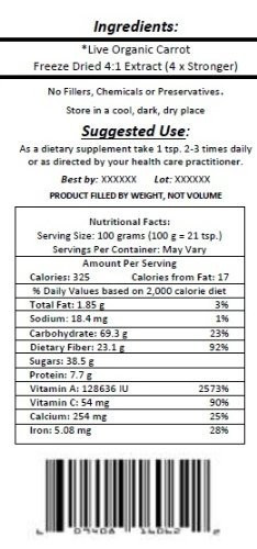 Raw Organic Freeze Dried Carrot Powder Juice Extract 4 1 Concentrate