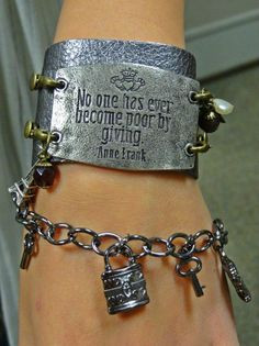 Wide Gun Metal Leather Band with Quote by Anne Frank in Antique ...