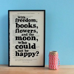 ... Quote Book Page Art, freedom, books, flowers and the moon