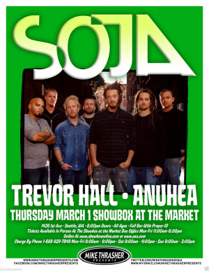 Soja Trevor Hall Anuhea 2012 Seattle Concert Tour Poster Reggae EBay