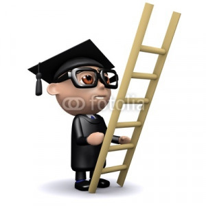 Illustration: 3d Graduate climbs the corporate ladder...